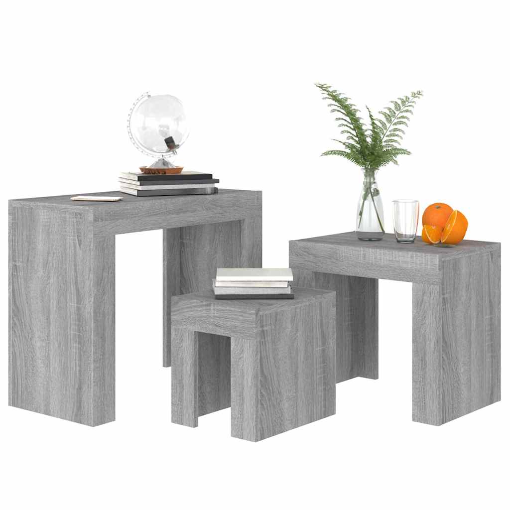 vidaXL Nesting Coffee Tables 3 pcs Grey Sonoma Engineered Wood 3