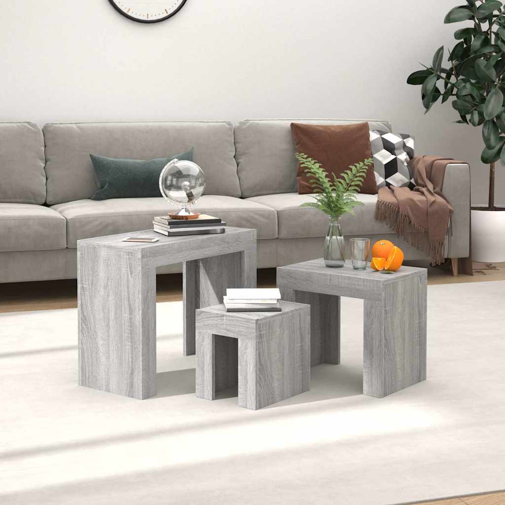 vidaXL Nesting Coffee Tables 3 pcs Grey Sonoma Engineered Wood 1