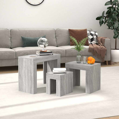 vidaXL Nesting Coffee Tables 3 pcs Grey Sonoma Engineered Wood 1