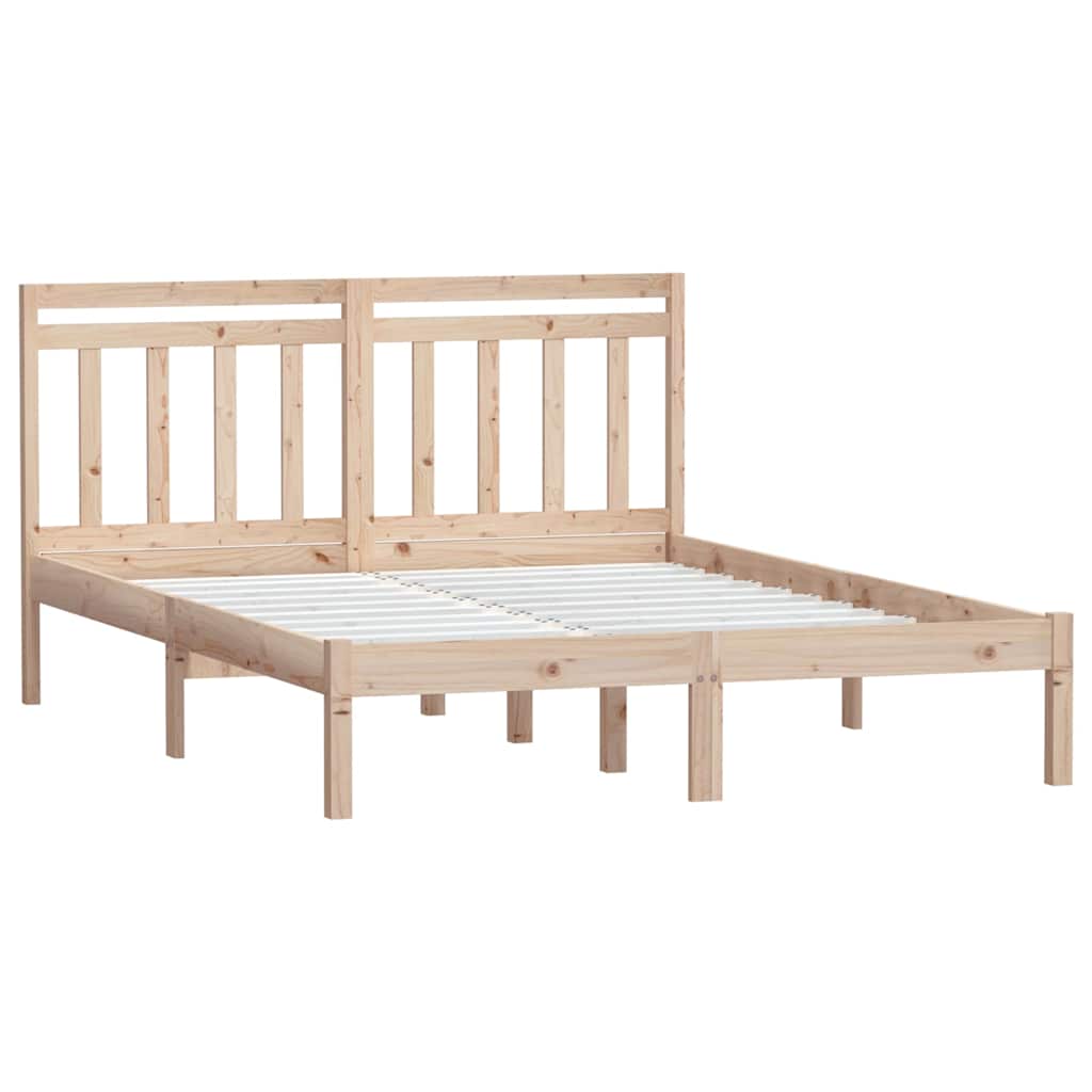 Bed Frame without Mattress Double Solid Wood Length 190 cm Width 135 cm Natural