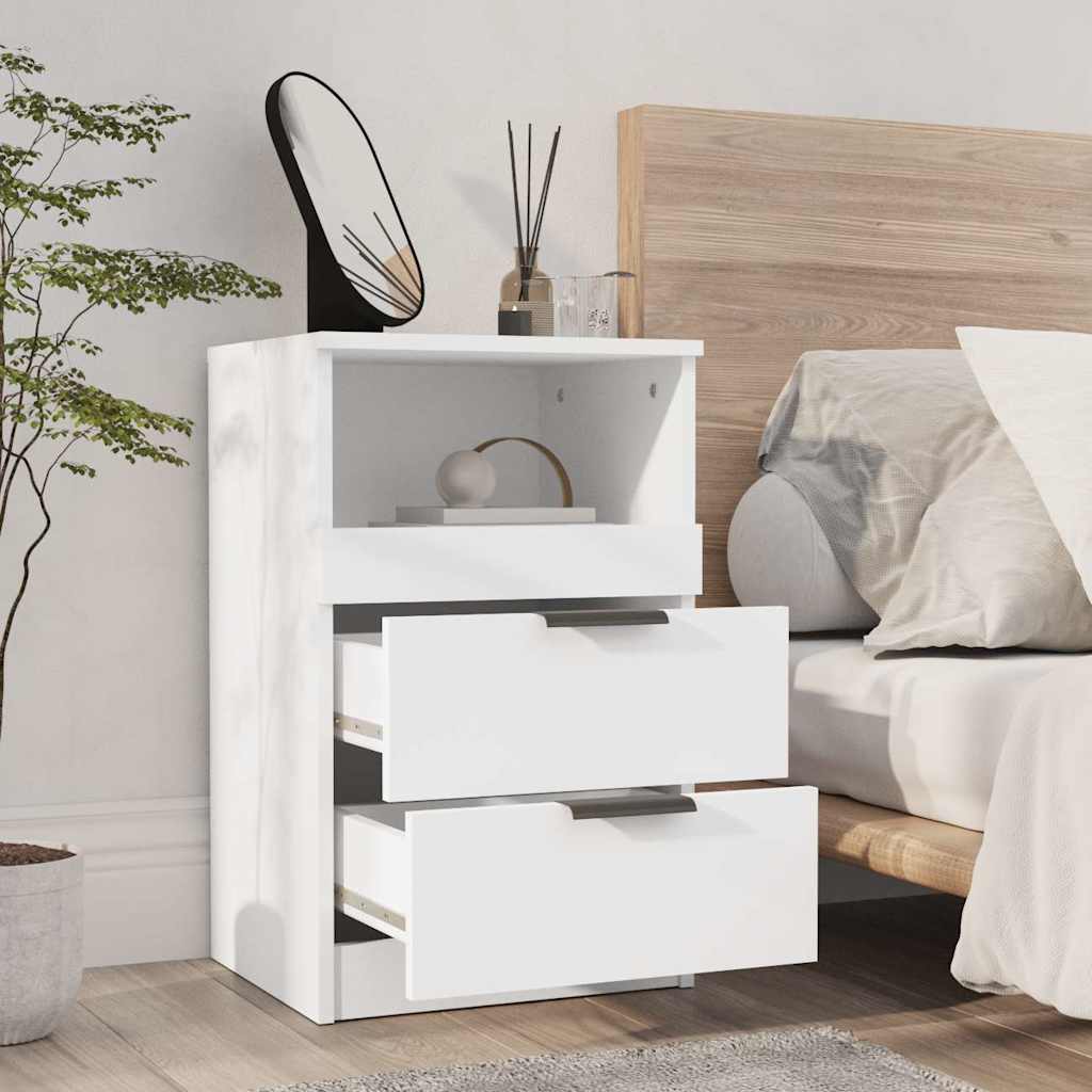 vidaXL Bedside Cabinet White Engineered Wood 3