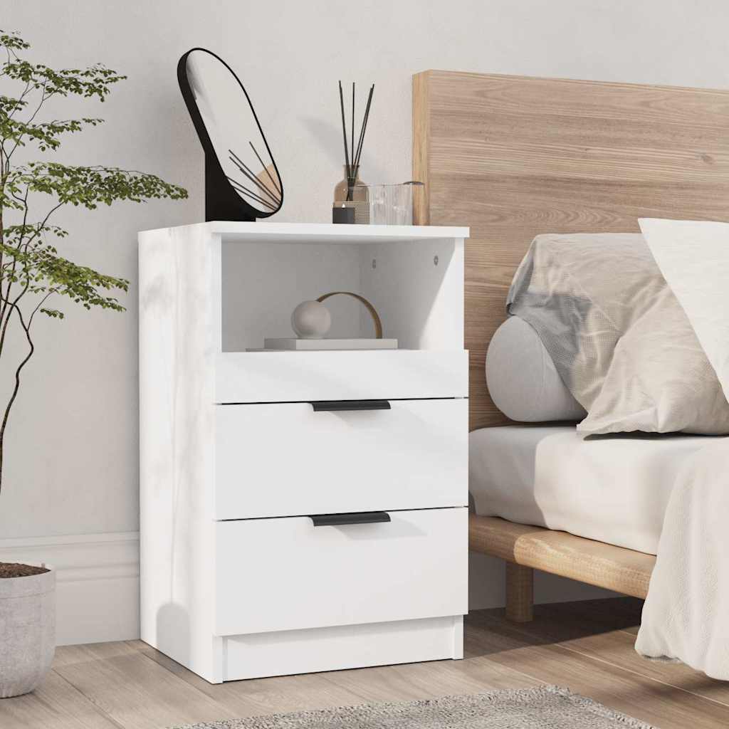 vidaXL Bedside Cabinet White Engineered Wood 1