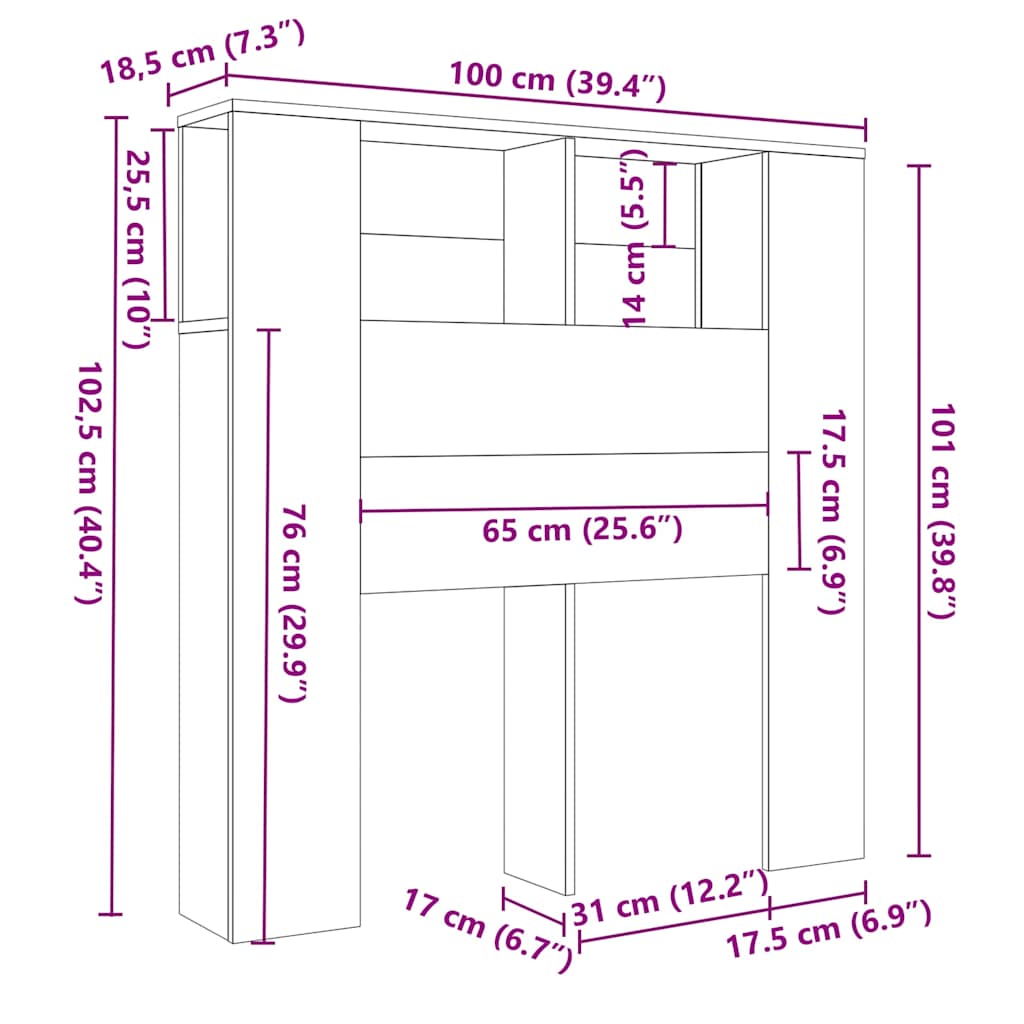 vidaXL Headboard Cabinet Sonoma Oak 100x18.5x102.5 cm 6
