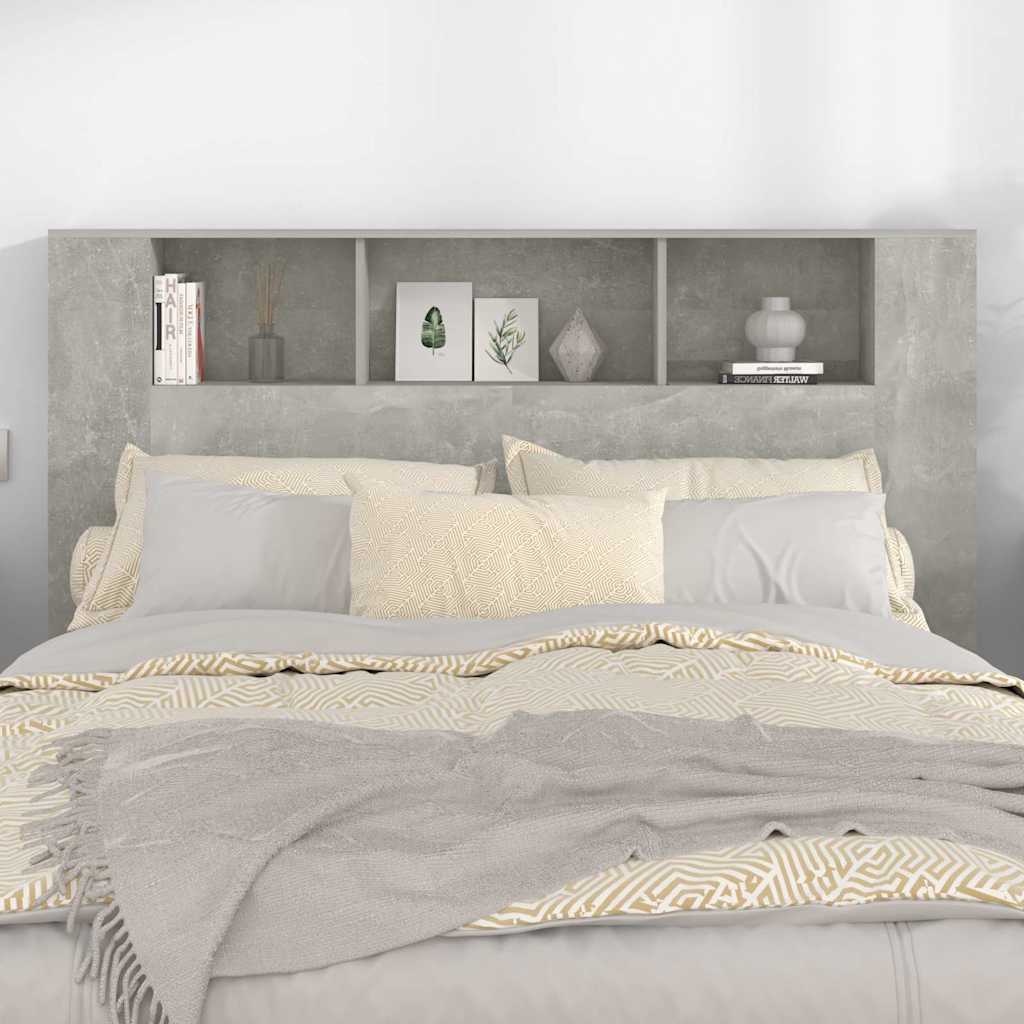 vidaXL Headboard Cabinet | Concrete grey | Engineered wood | Large | Shelving 3