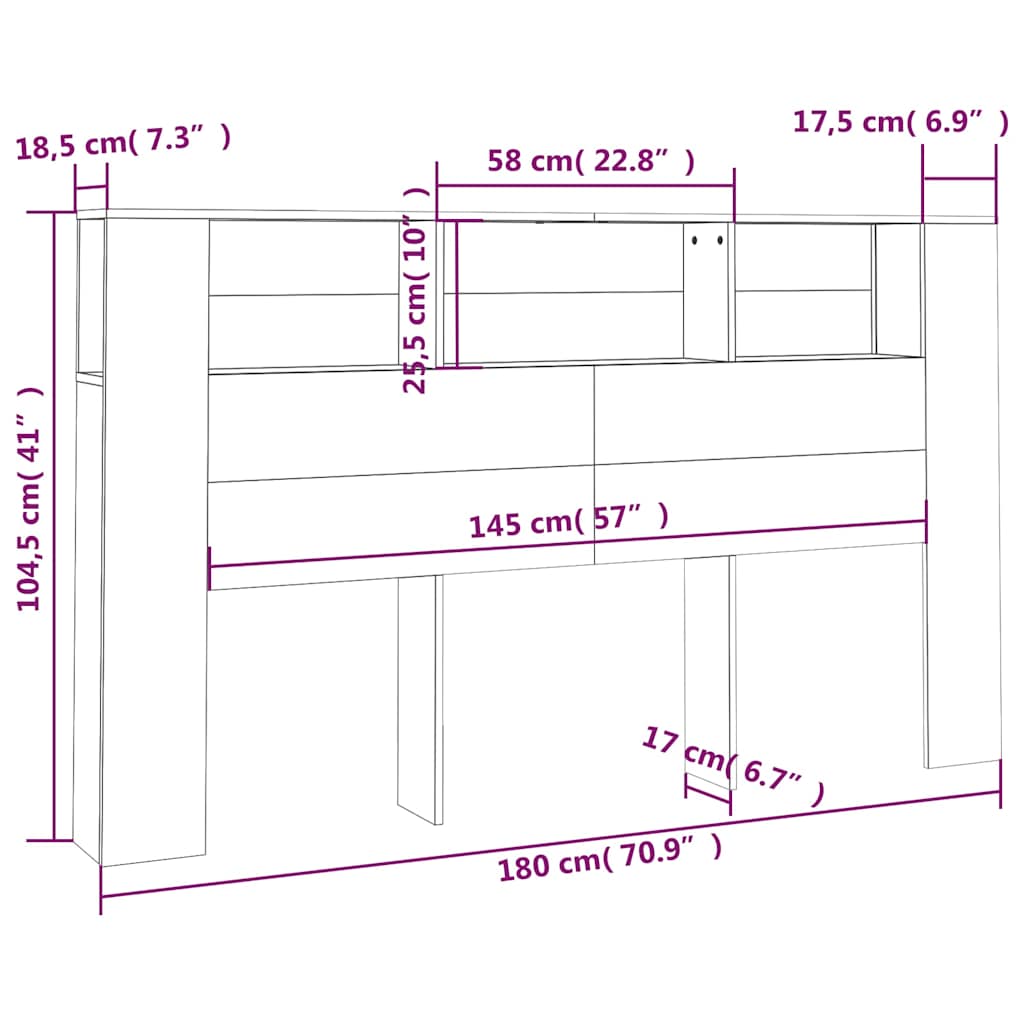 vidaXL Headboard Cabinet White 180x18.5x104.5 cm 6