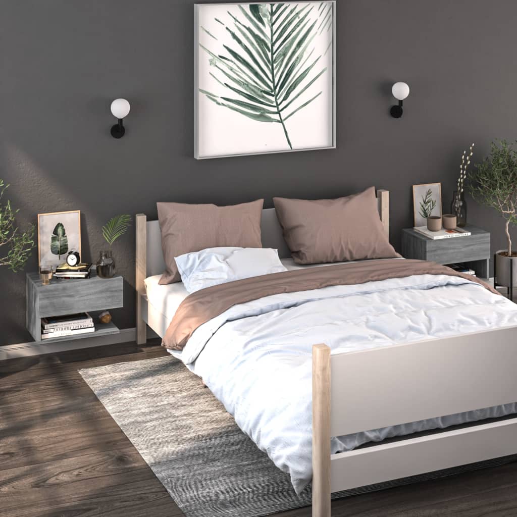 816949 vidaXL Wall-mounted Bedside Cabinets 2 pcs Grey Sonoma 1