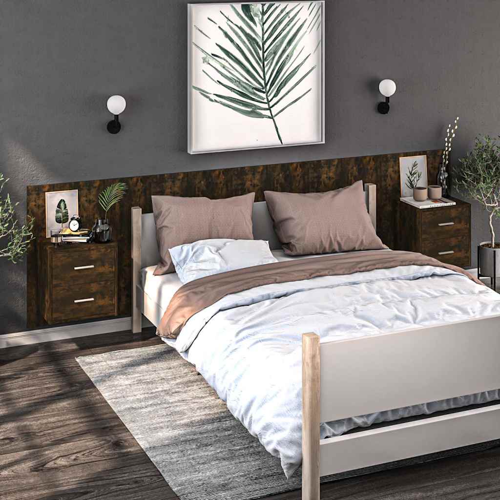 Wall-mounted Bedside Cabinet Smoked oak