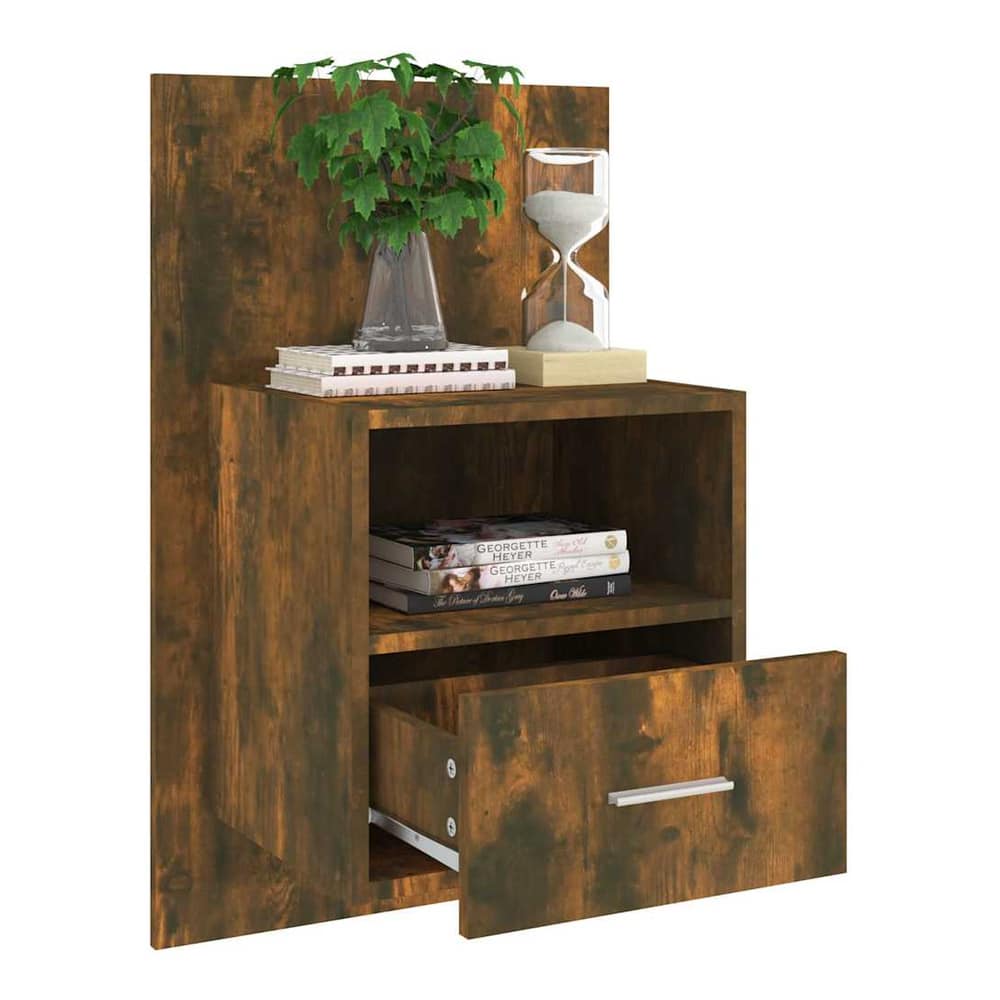 Wall-mounted Bedside Cabinet Smoked oak