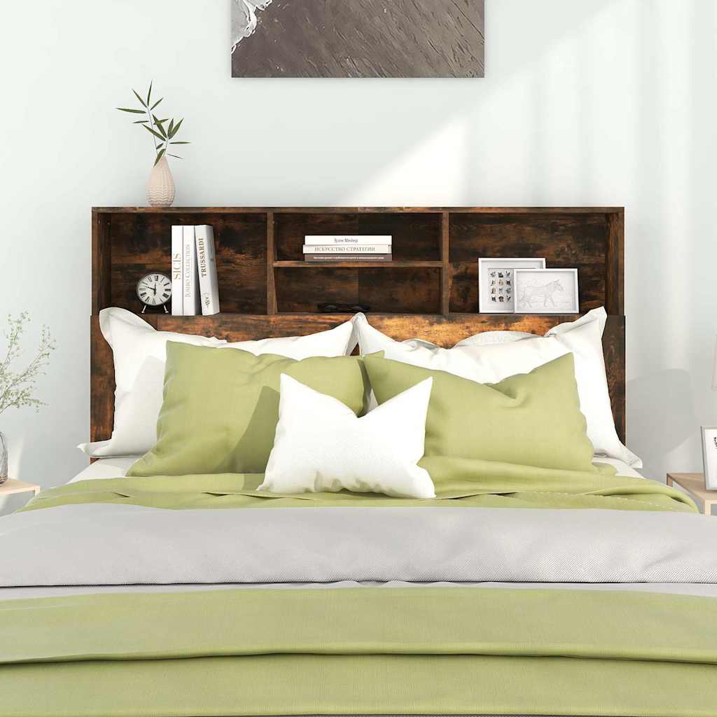 vidaXL Headboard Cabinet Smoked Oak 140x19x103.5 cm 3