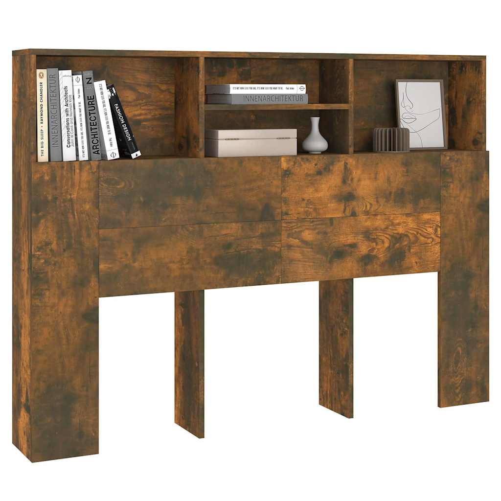 vidaXL Headboard Cabinet Smoked Oak 140x19x103.5 cm 4