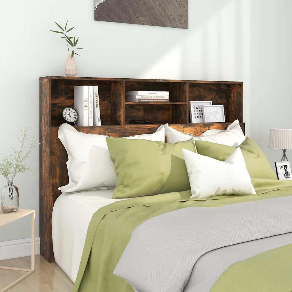 vidaXL Headboard Cabinet Smoked Oak 140x19x103.5 cm 1