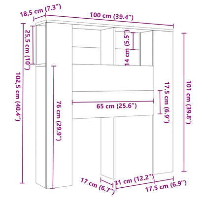 vidaXL Headboard Cabinet Grey Sonoma 100x18.5x102.5 cm 6