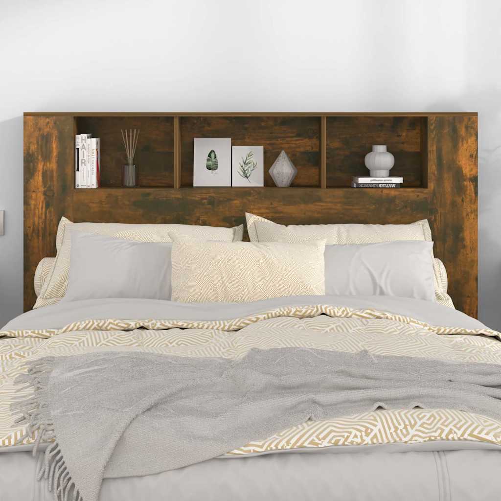 vidaXL Headboard Cabinet Smoked Oak 160x18.5x104.5 cm 3