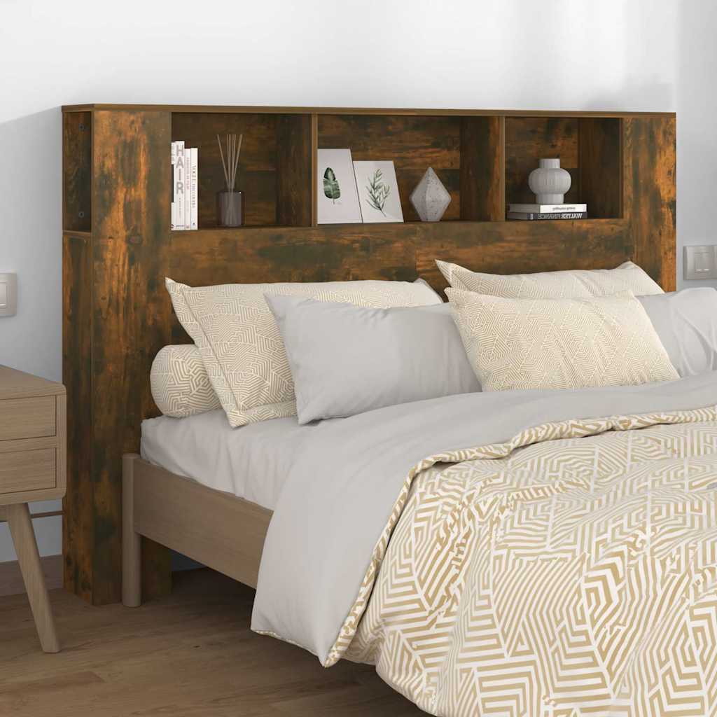 vidaXL Headboard Cabinet Smoked Oak 160x18.5x104.5 cm 1