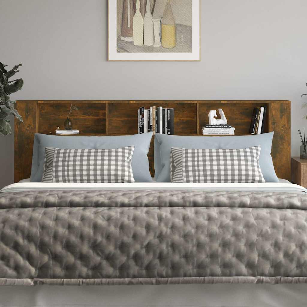 vidaXL Headboard Cabinet Smoked Oak 220x18.5x104.5 cm 3