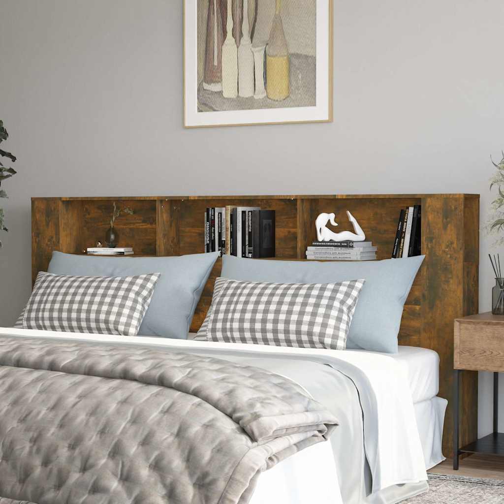 vidaXL Headboard Cabinet Smoked Oak 220x18.5x104.5 cm 1