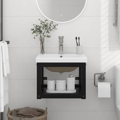 vidaXL Bathroom Washbasin Frame with Built-in Basin Iron