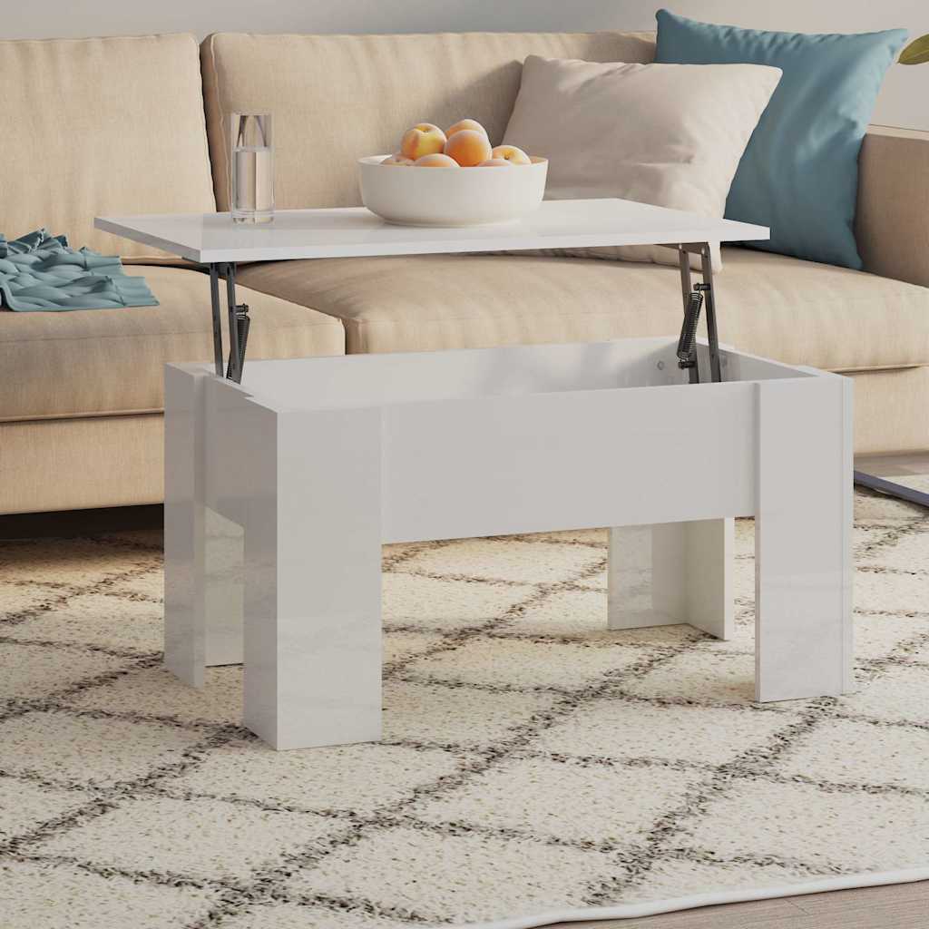 Coffee Table 79x49x41 cm Engineered Wood High gloss white 79 cm 42.5 cm