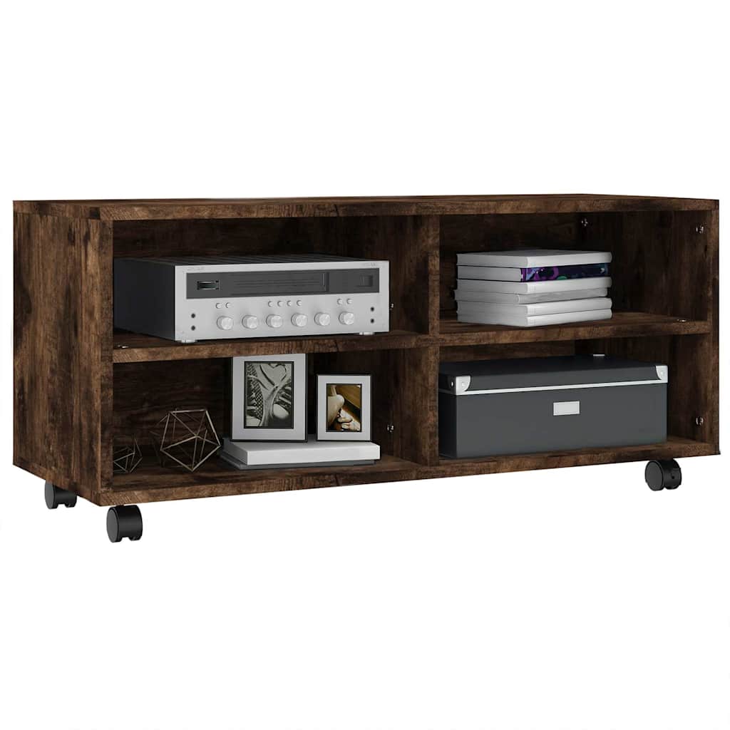 vidaXL TV Cabinet with Castors Smoked Oak 90x35x35 cm Engineered Wood 3