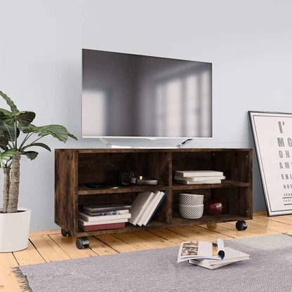 vidaXL TV Cabinet with Castors Smoked Oak 90x35x35 cm Engineered Wood 1