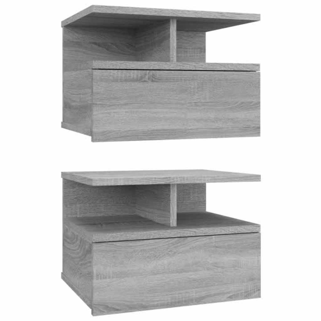 vidaXL Floating Nightstand 2 pcs Grey Sonoma 40x31x27 cm Engineered Wood 2