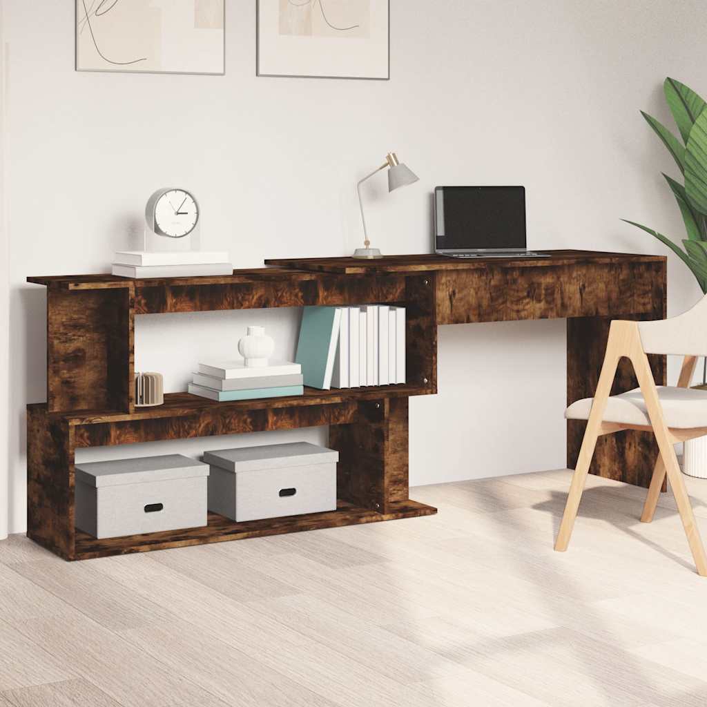 vidaXL Corner Desk Smoked Oak 200x50x76 cm Engineered Wood 1