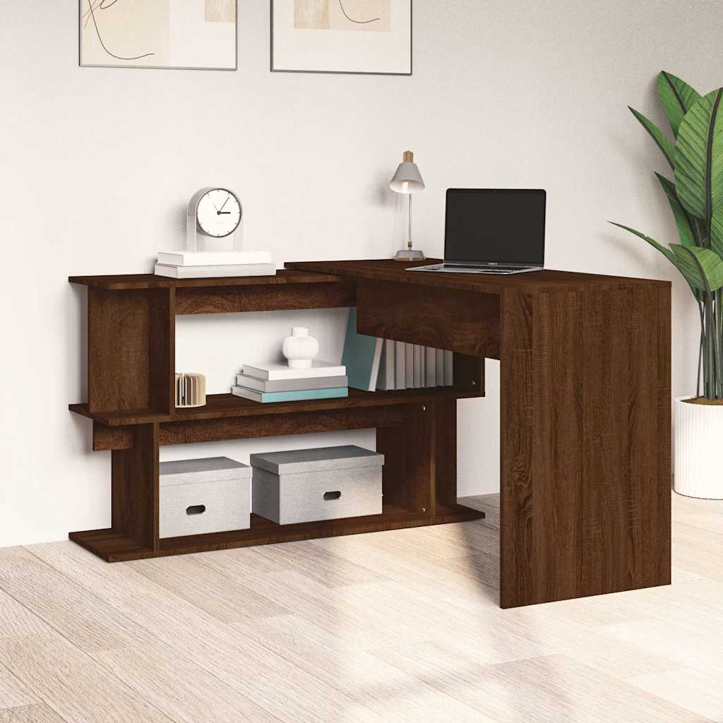 vidaXL Corner Desk Brown Oak 200x50x76 cm Engineered Wood 3