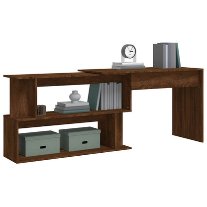 vidaXL Corner Desk Brown Oak 200x50x76 cm Engineered Wood 4