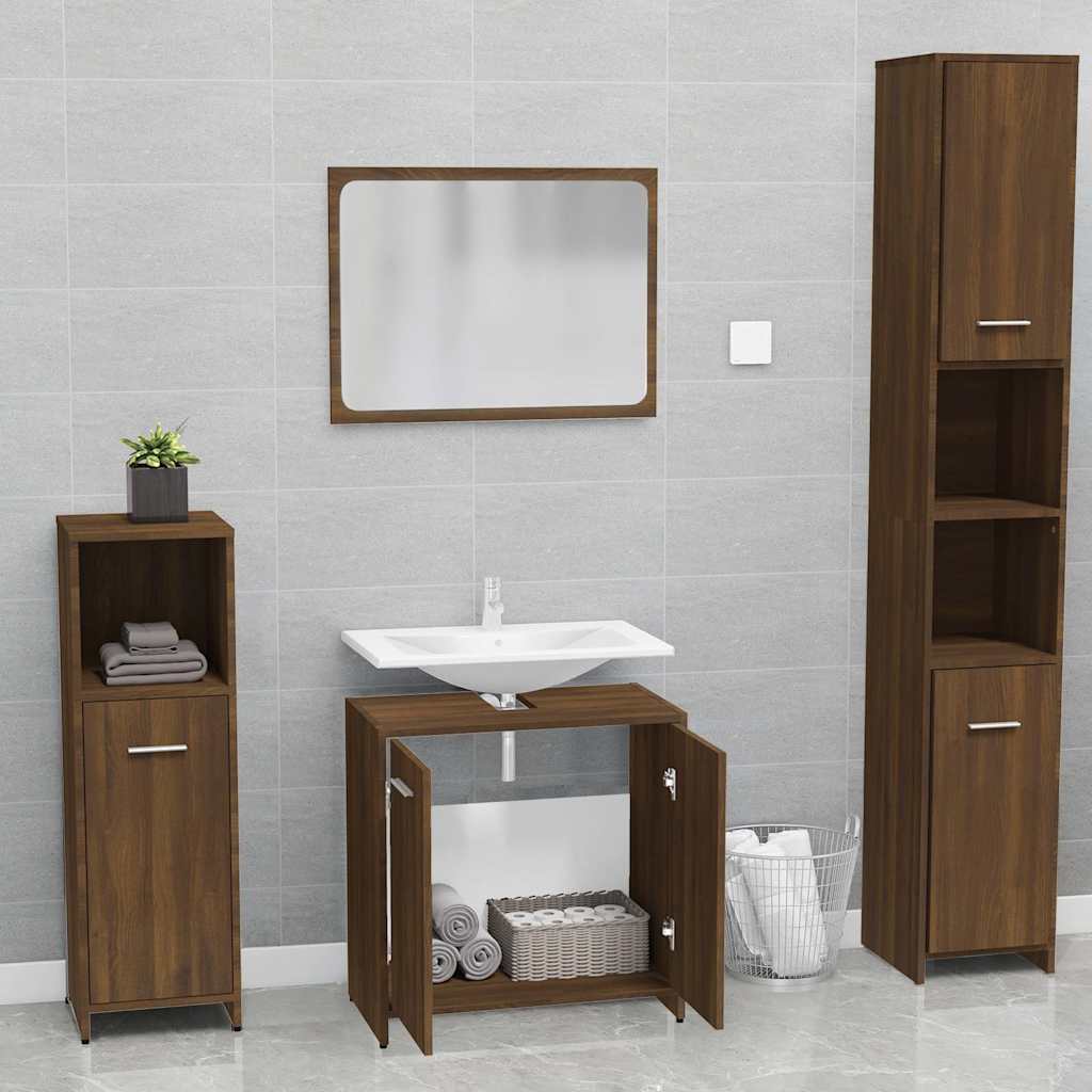 vidaXL Bathroom Furniture Set Brown Oak Engineered Wood 3