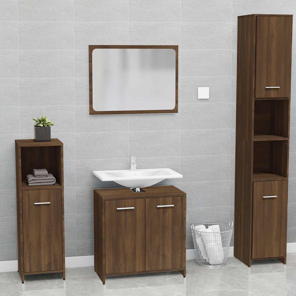 vidaXL Bathroom Furniture Set Brown Oak Engineered Wood 1