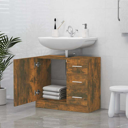 vidaXL Sink Cabinet Smoked Oak 63x30x54 cm Engineered Wood 6