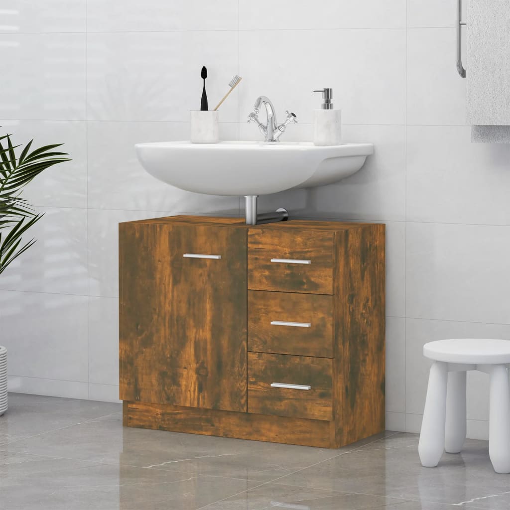vidaXL Sink Cabinet Smoked Oak 63x30x54 cm Engineered Wood 1