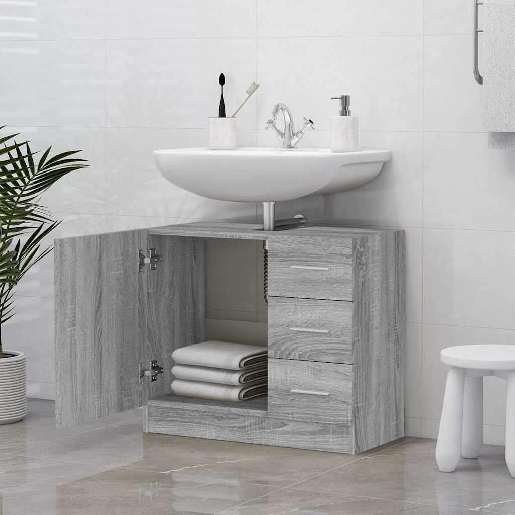 vidaXL Sink Cabinet Grey Sonoma 63x30x54 cm Engineered Wood 6