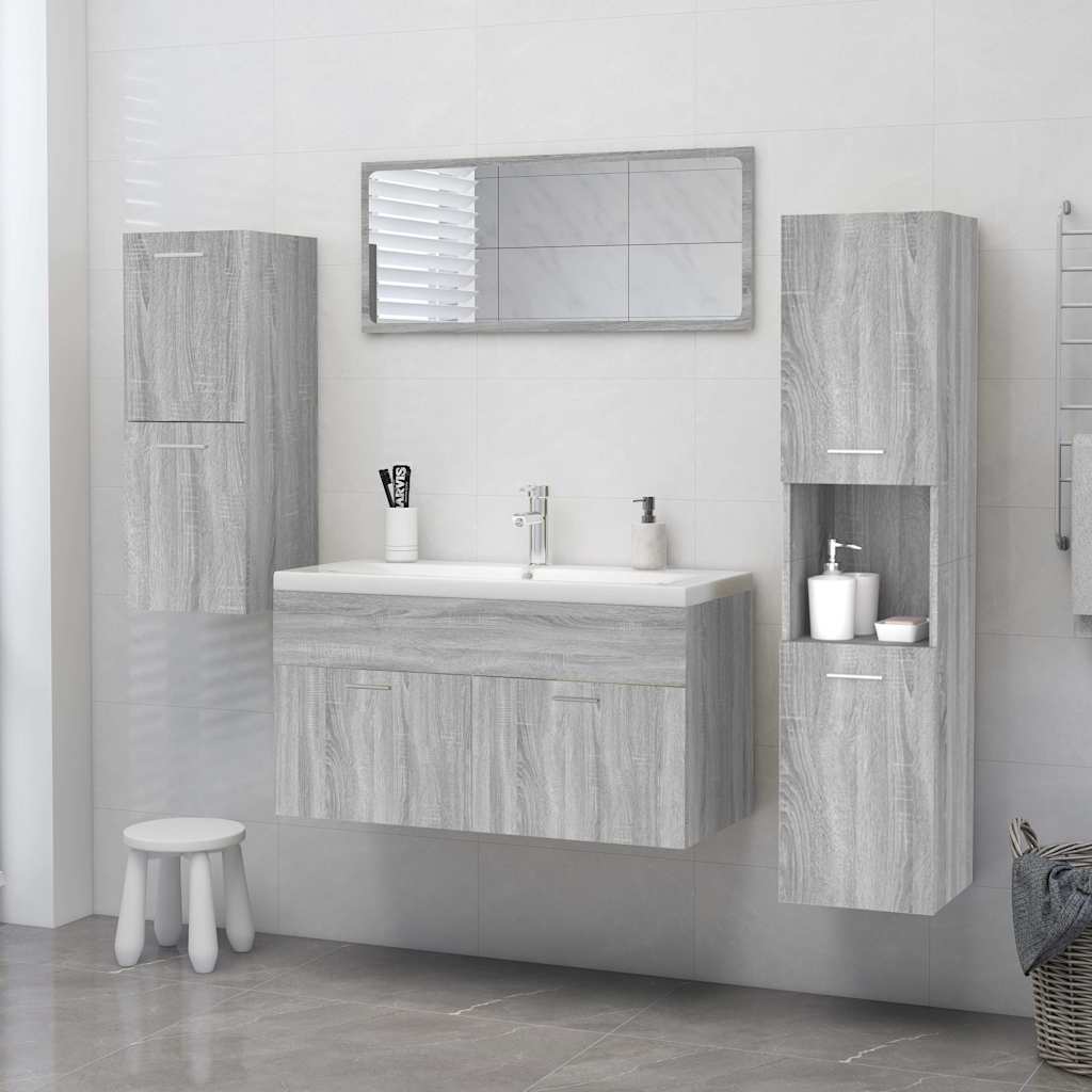 vidaXL Bathroom Cabinet Grey Sonoma 30x30x130 cm Engineered Wood 3