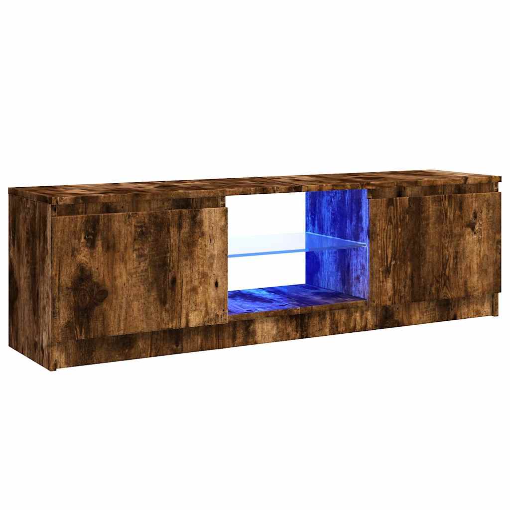 vidaXL TV Cabinet with LED Lights Smoked Oak 120x30x36 cm 2