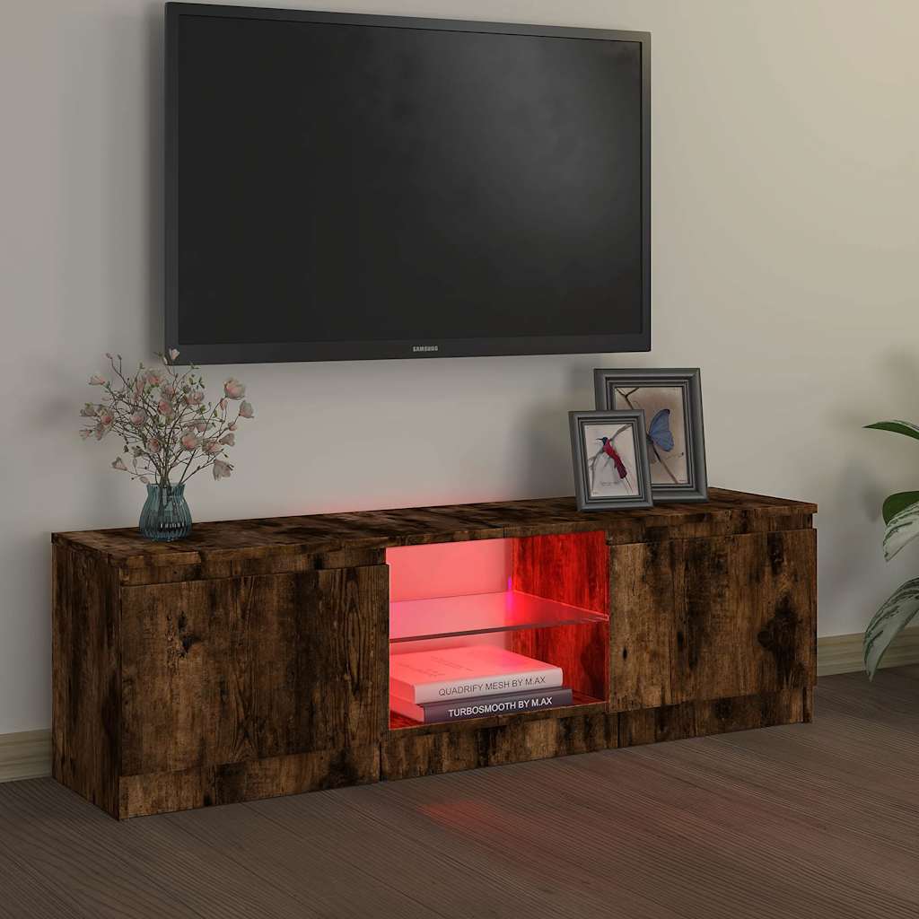 vidaXL TV Cabinet with LED Lights Smoked Oak 120x30x36 cm 3