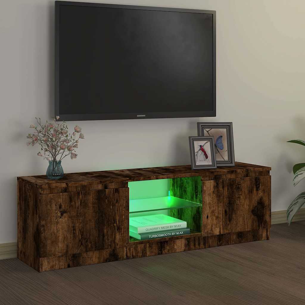 vidaXL TV Cabinet with LED Lights Smoked Oak 120x30x36 cm 4