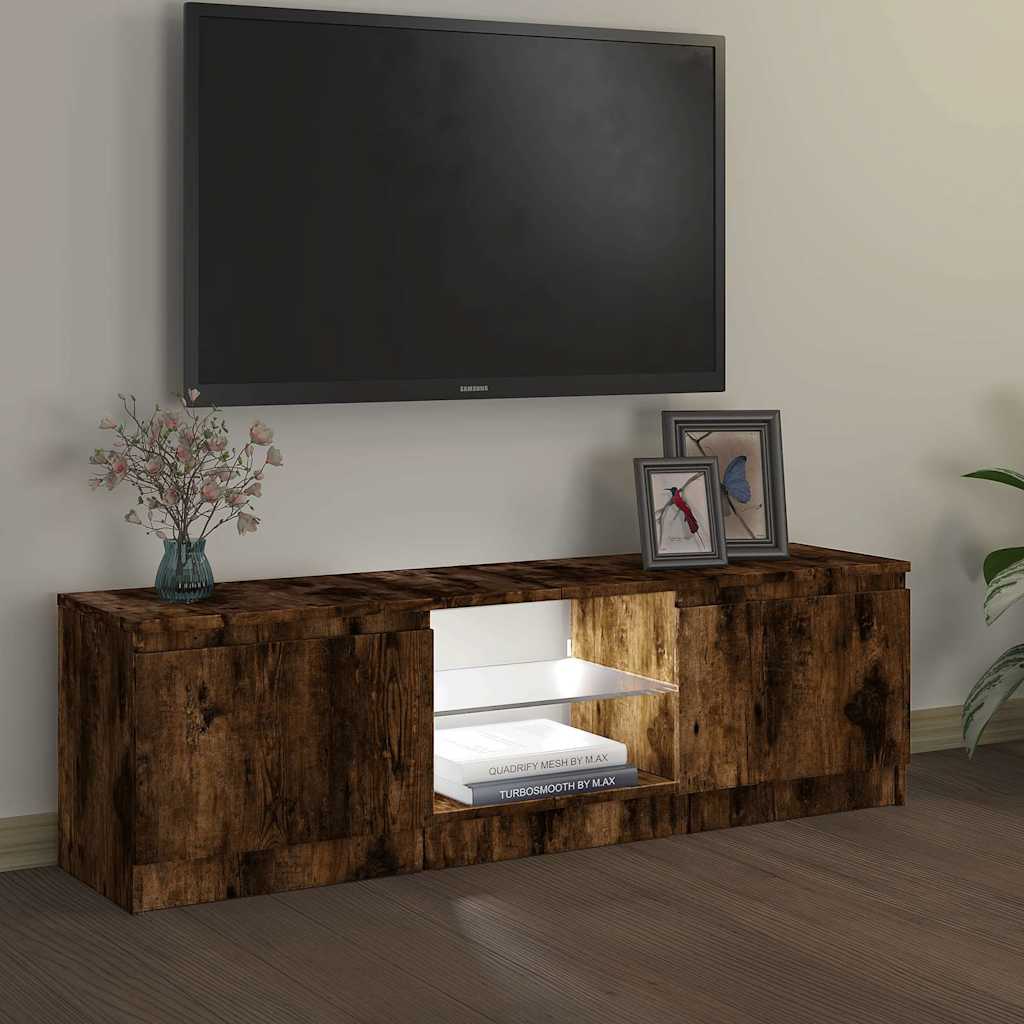 vidaXL TV Cabinet with LED Lights Smoked Oak 120x30x36 cm 5