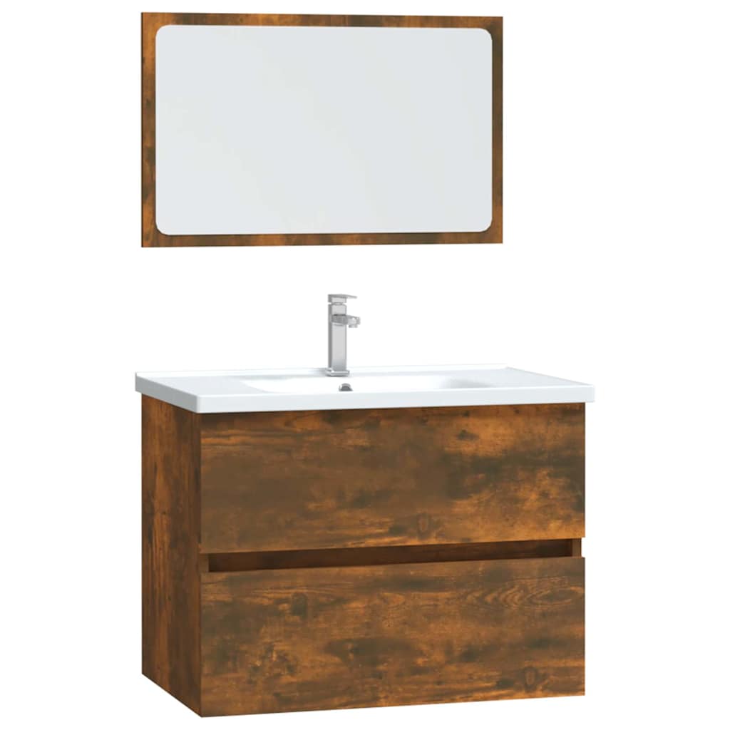 vidaXL 2 Piece Bathroom Furniture Set Smoked Oak Engineered Wood 2