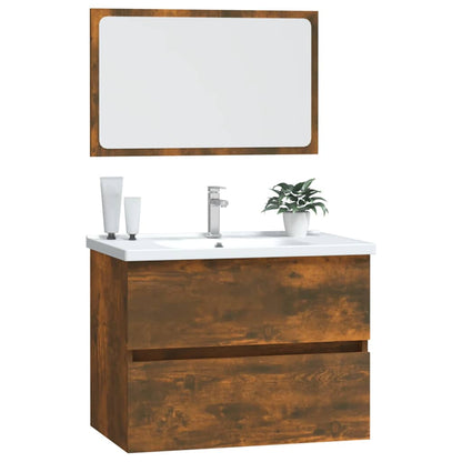 vidaXL 2 Piece Bathroom Furniture Set Smoked Oak Engineered Wood 4