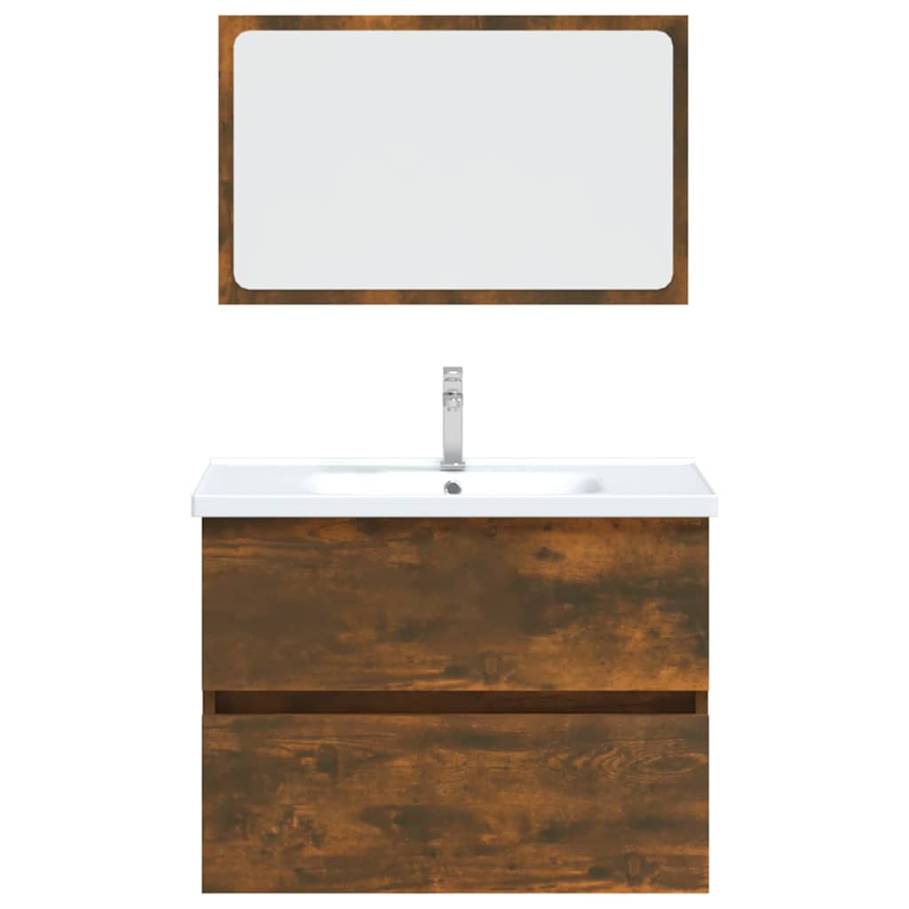 vidaXL 2 Piece Bathroom Furniture Set Smoked Oak Engineered Wood 6