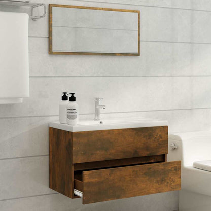 vidaXL 2 Piece Bathroom Furniture Set Smoked Oak Engineered Wood 3