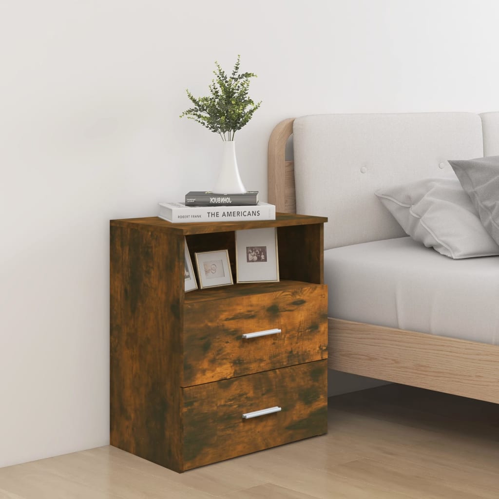 vidaXL Bed Cabinets 2 pcs Smoked Oak 50x32x60 cm 1