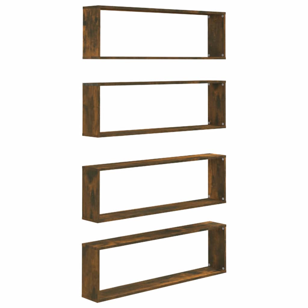 vidaXL Wall Cube Shelves 4 pcs Smoked Oak 100x15x30 cm Engineered Wood 2