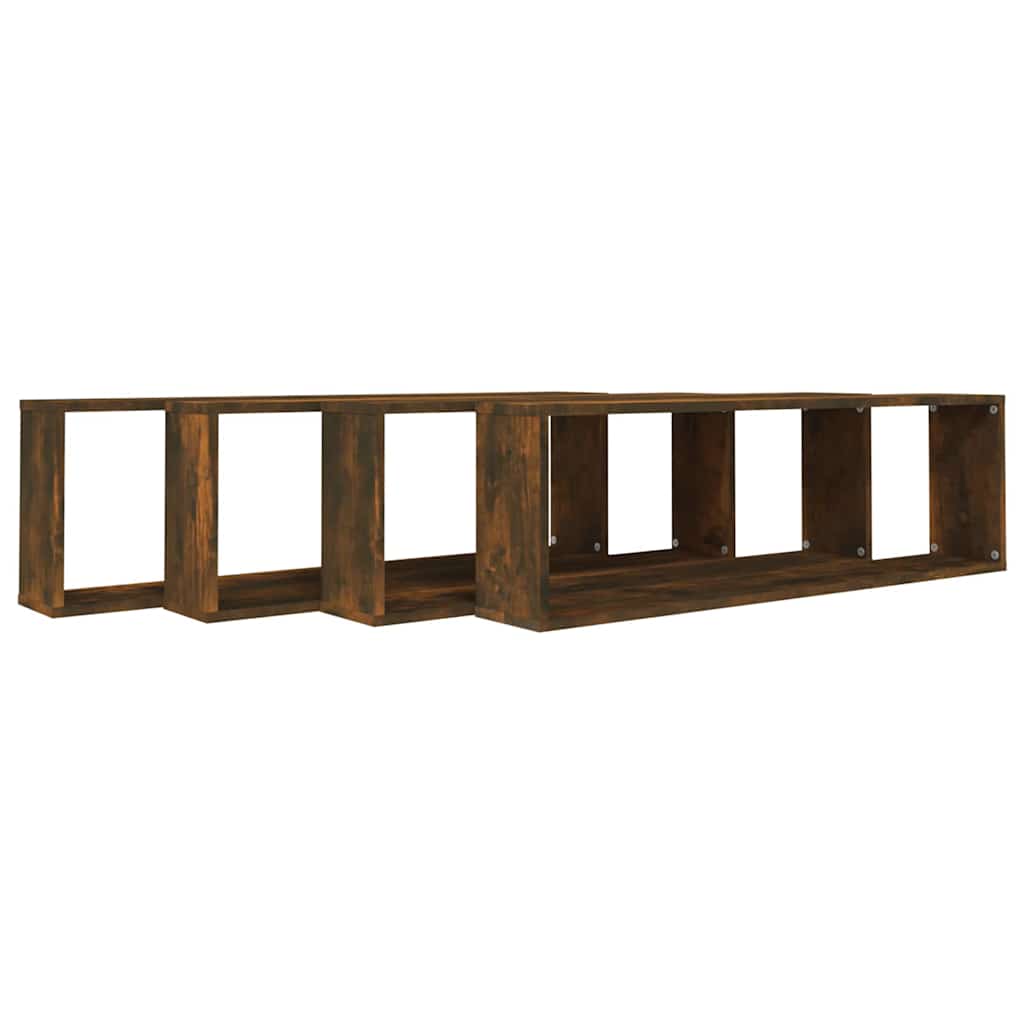 vidaXL Wall Cube Shelves 4 pcs Smoked Oak 100x15x30 cm Engineered Wood 3