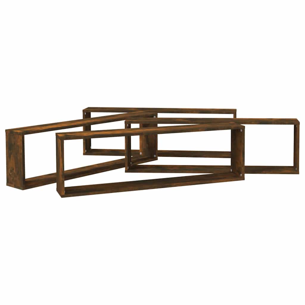 vidaXL Wall Cube Shelves 4 pcs Smoked Oak 100x15x30 cm Engineered Wood 4