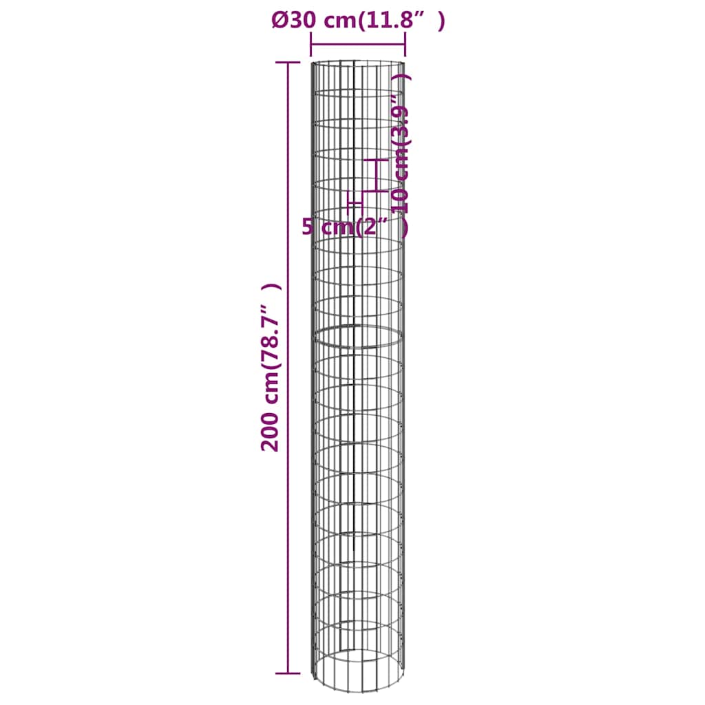 vidaXL Circular Gabion Pole Galvanised Steel Ø30x200 cm 6