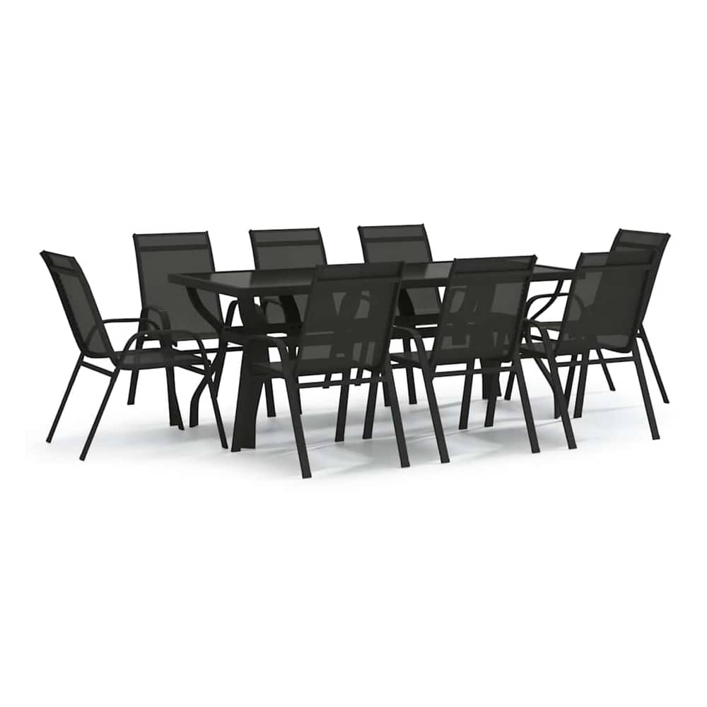 5 Piece Garden Dining Black 180 cm table length 8