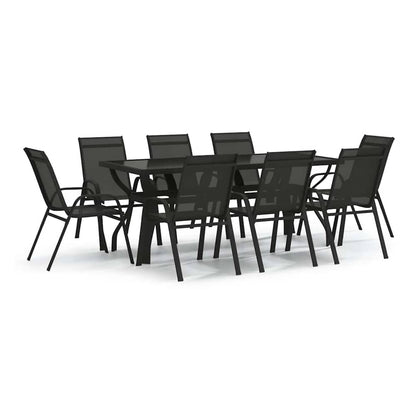 5 Piece Garden Dining Black 180 cm table length 8