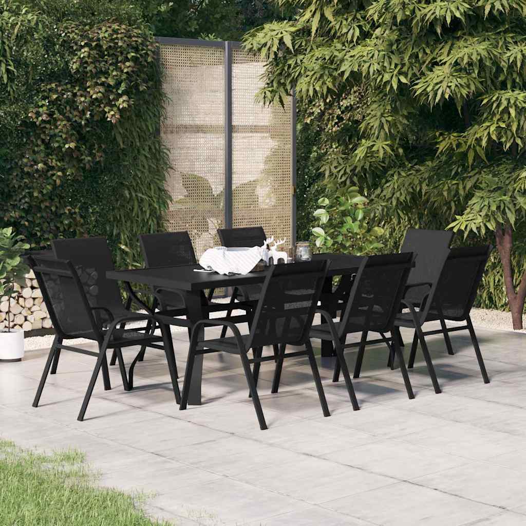 5 Piece Garden Dining Black 180 cm table length 8